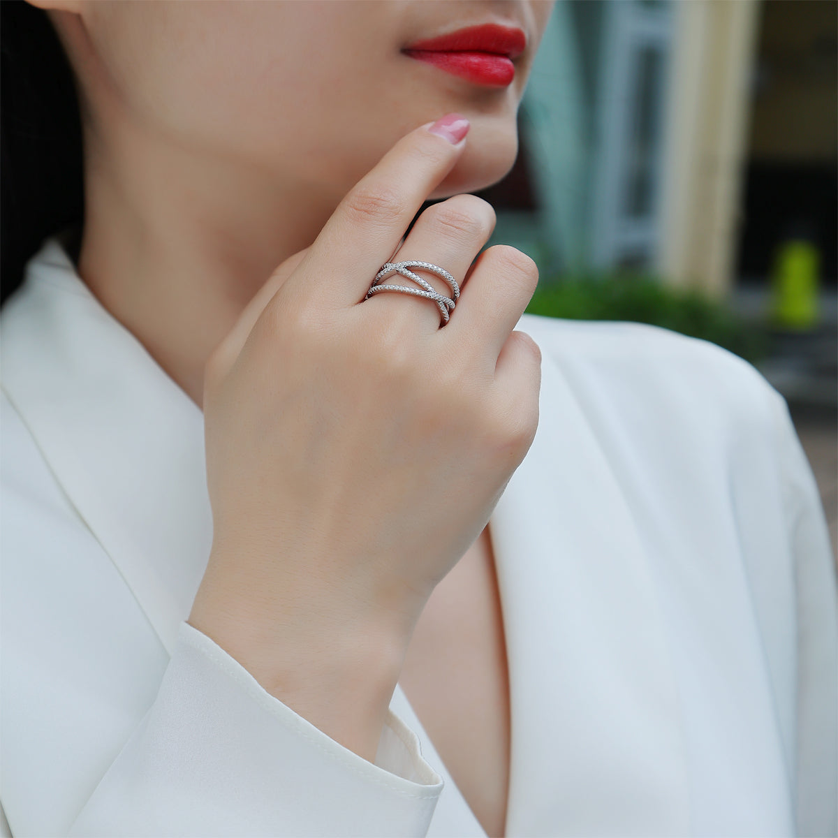 Planderful Moissanite Cross Ring 0.4CT S925 Silver Plated Platinum Three Layer For Women Sparkling Elegance