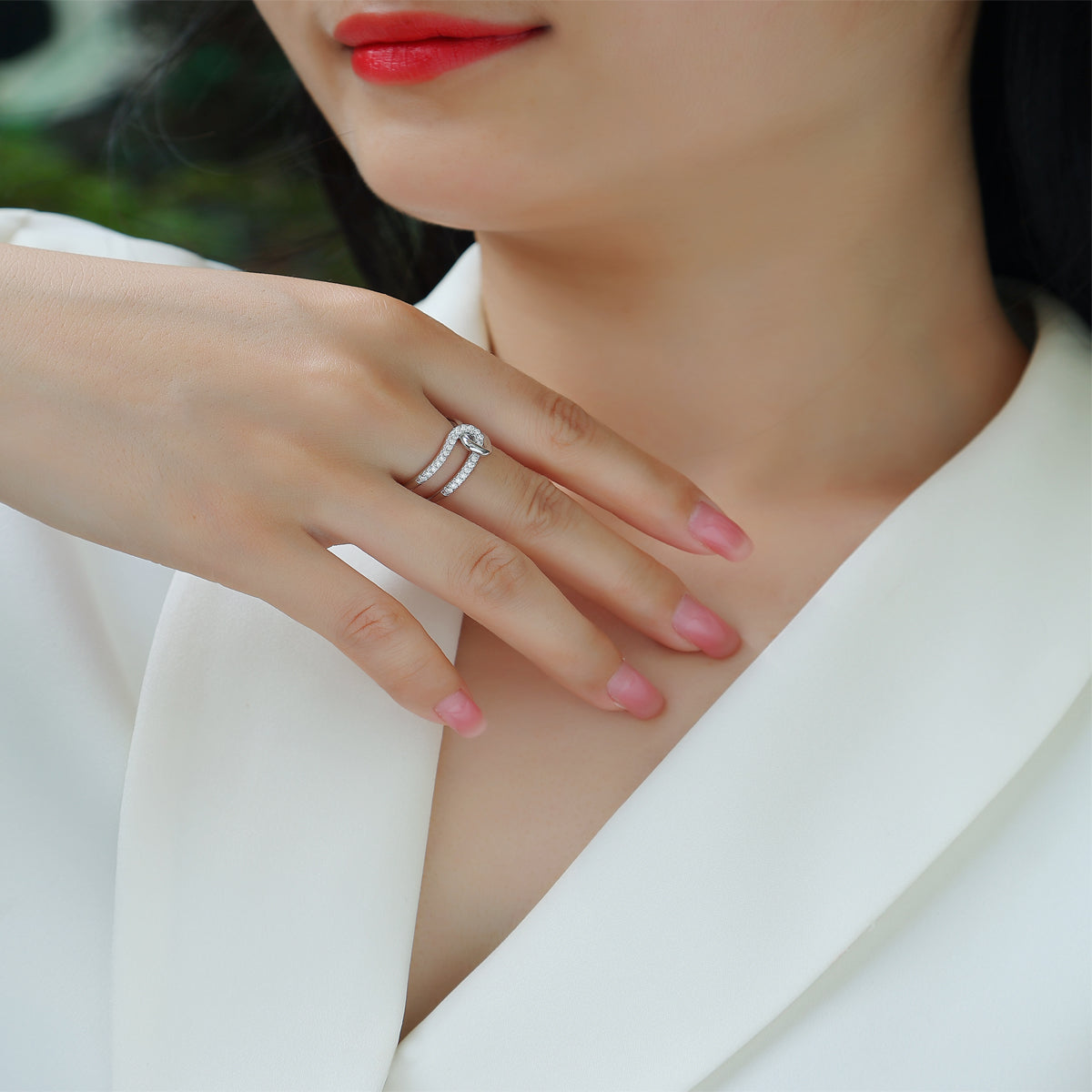 Planderful Moissanite Ring For Women Sparkling 0.22ct S925 Silver Plated Double Layer Interlocking Design