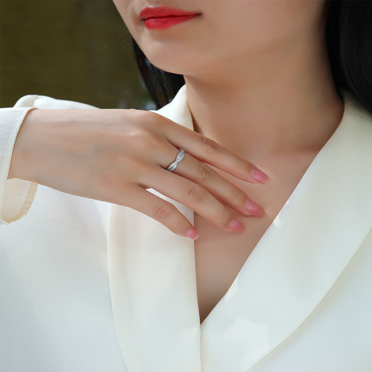 Moissanite Ring 0.57ct For Women By Planderful Shop Double Layer Wave Design In Silver