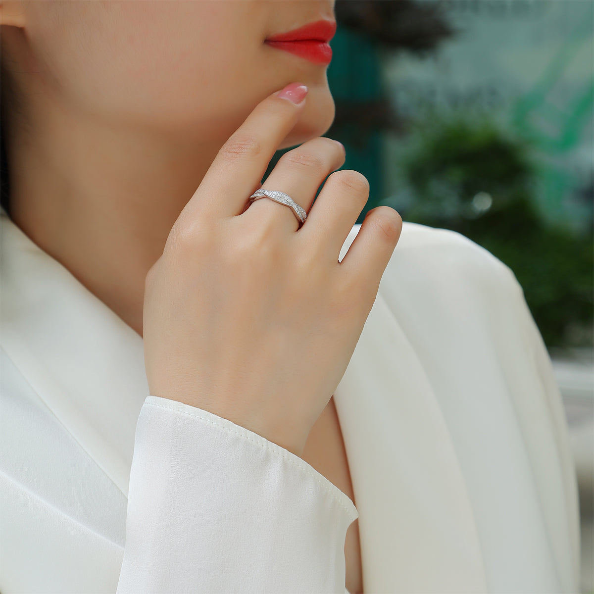 Moissanite Ring 0.57ct For Women By Planderful Shop Double Layer Wave Design In Silver