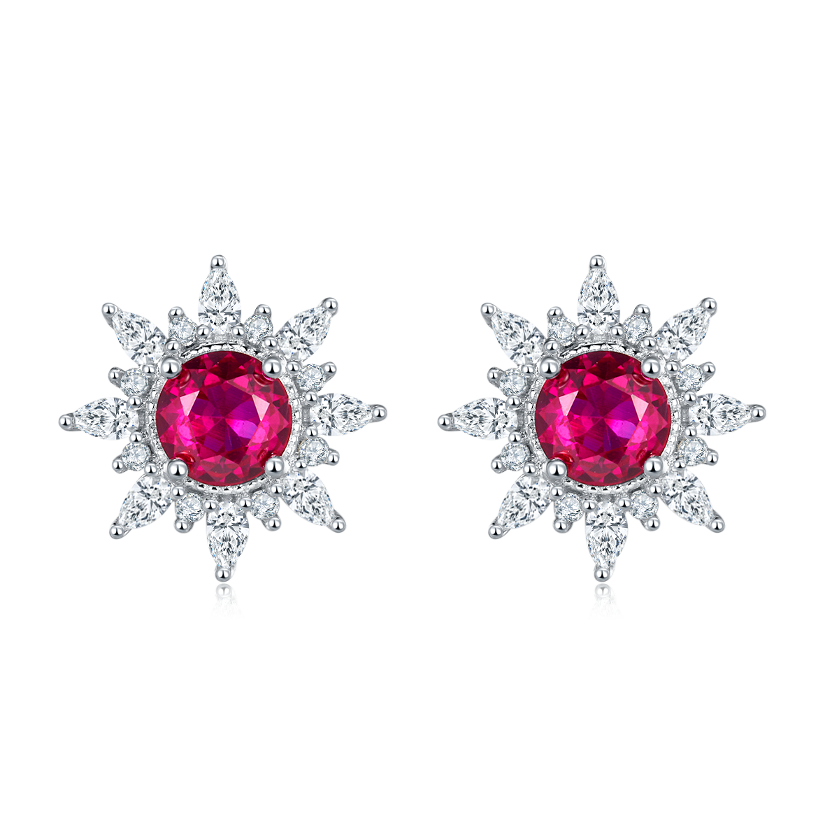 0.5 Carat Round Lab-Created Ruby Sun Stud Earrings in S925 Silver-Plated Platinum