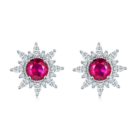 0.5 Carat Round Lab-Created Ruby Sun Stud Earrings in S925 Silver-Plated Platinum