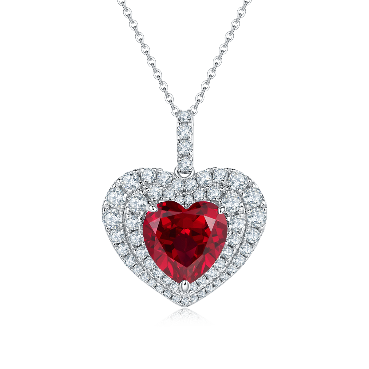 4.5 Carat Heart-Shaped Lab-Created Gemstone Double Halo Necklace in S925 Silver with Platinum Finish