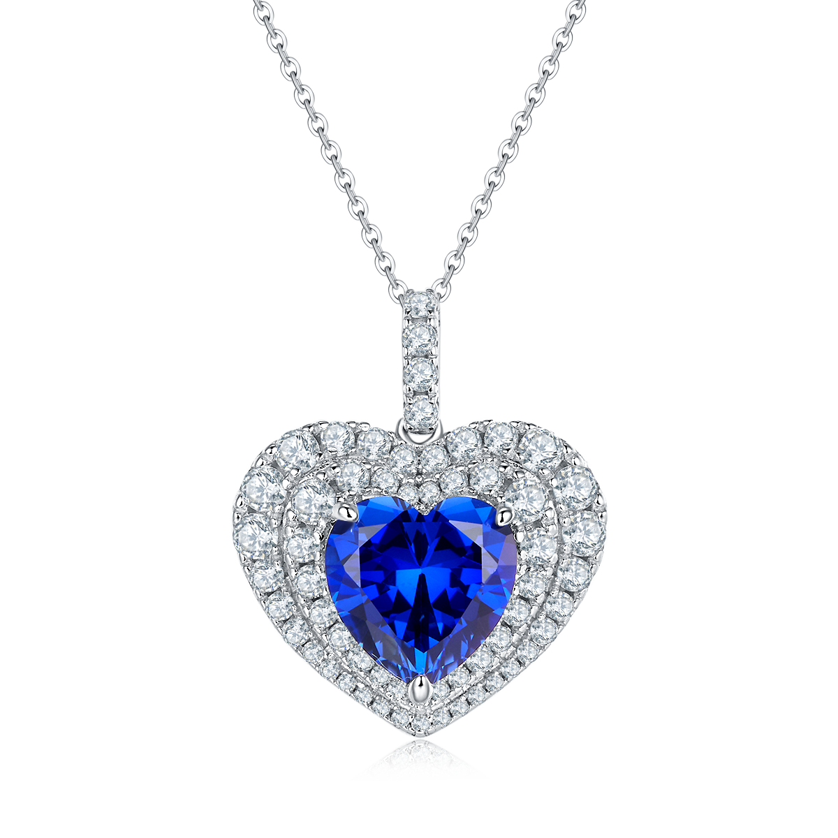4.5 Carat Heart-Shaped Lab-Created Gemstone Double Halo Necklace in S925 Silver with Platinum Finish