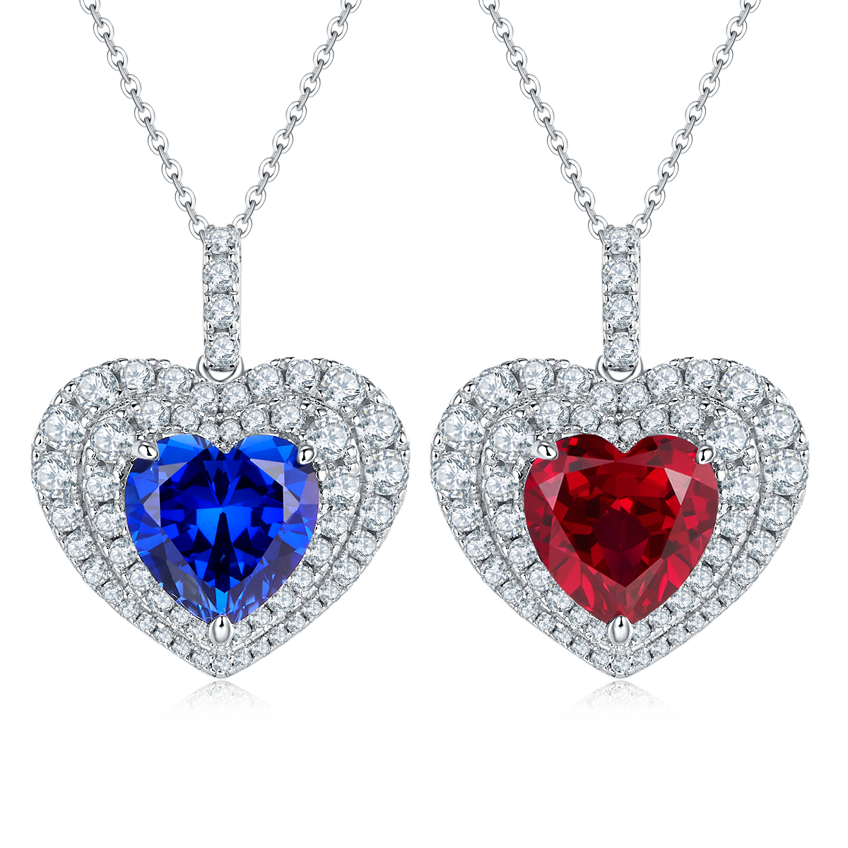4.5 Carat Heart-Shaped Lab-Created Gemstone Double Halo Necklace in S925 Silver with Platinum Finish