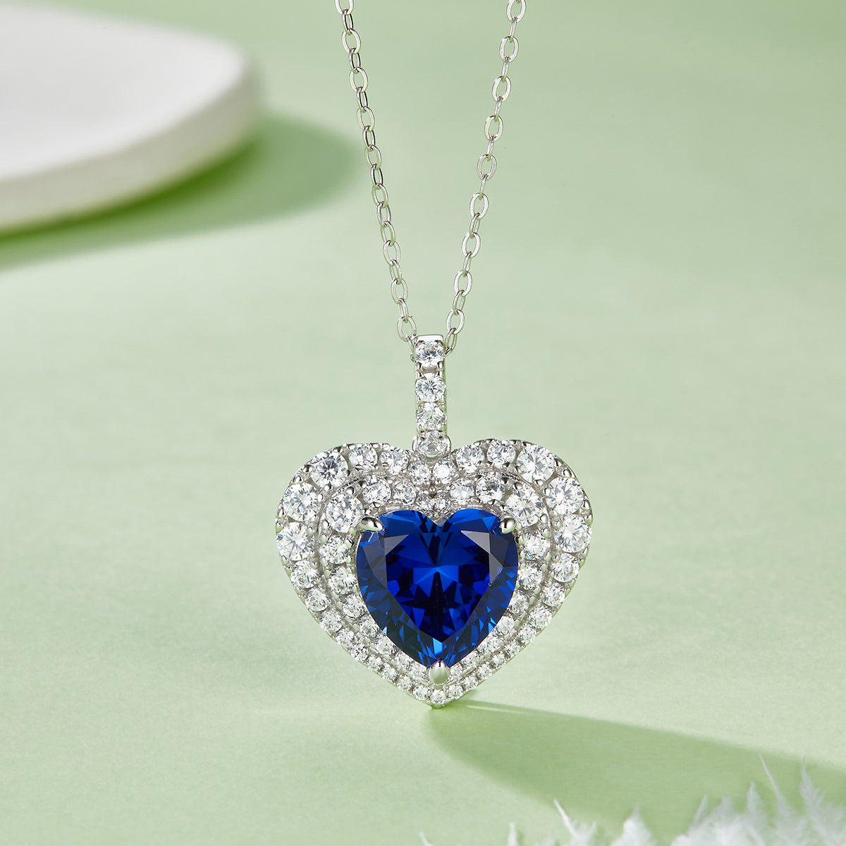 4.5 Carat Heart-Shaped Lab-Created Gemstone Double Halo Necklace in S925 Silver with Platinum Finish