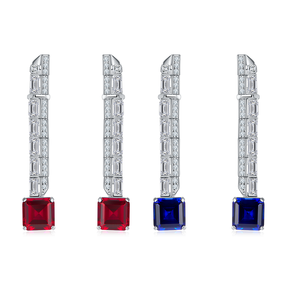 6.47 Carat Colorful Lab Created Gemstone Long Drop Earrings in S925 Silver and Platinum
