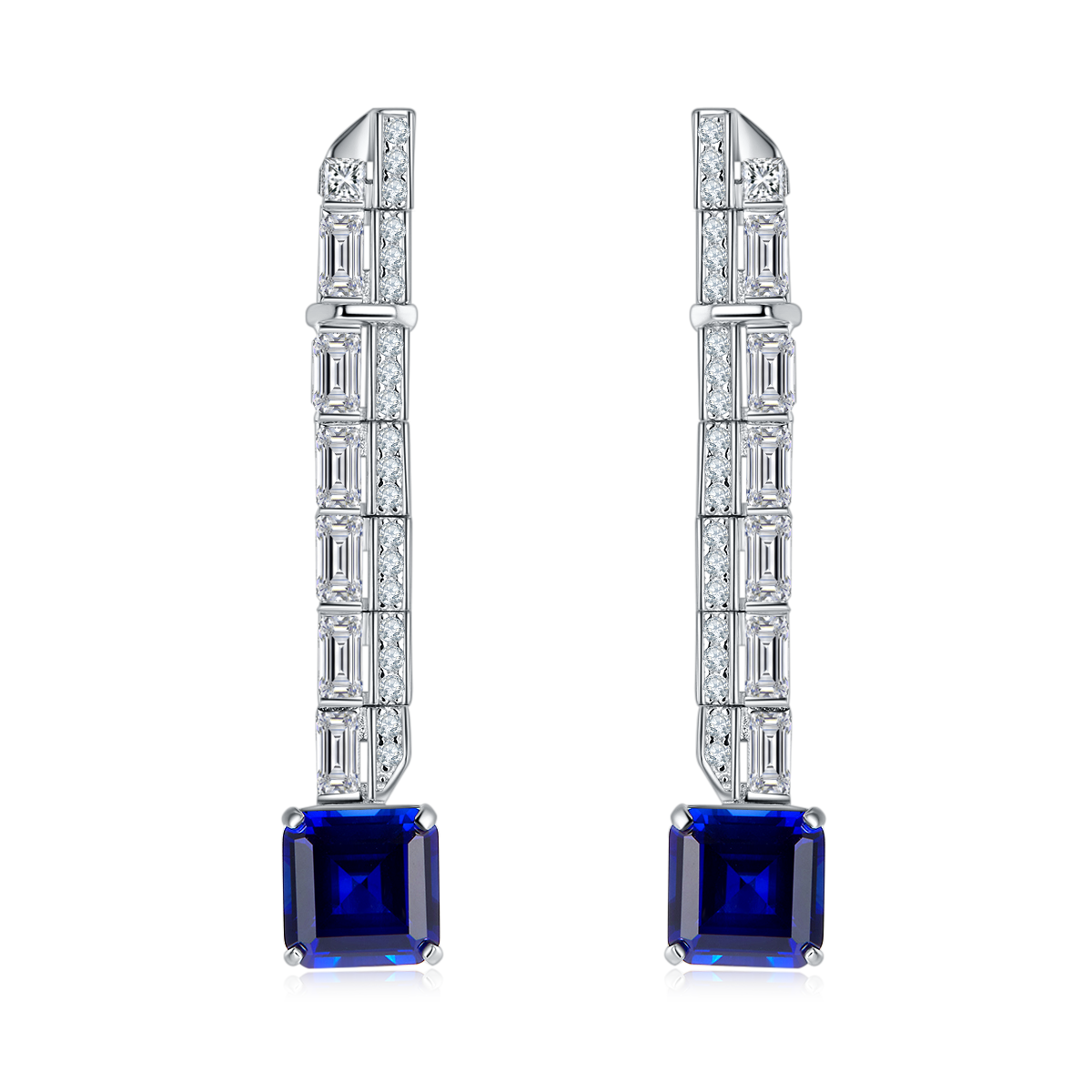 6.47 Carat Colorful Lab Created Gemstone Long Drop Earrings in S925 Silver and Platinum