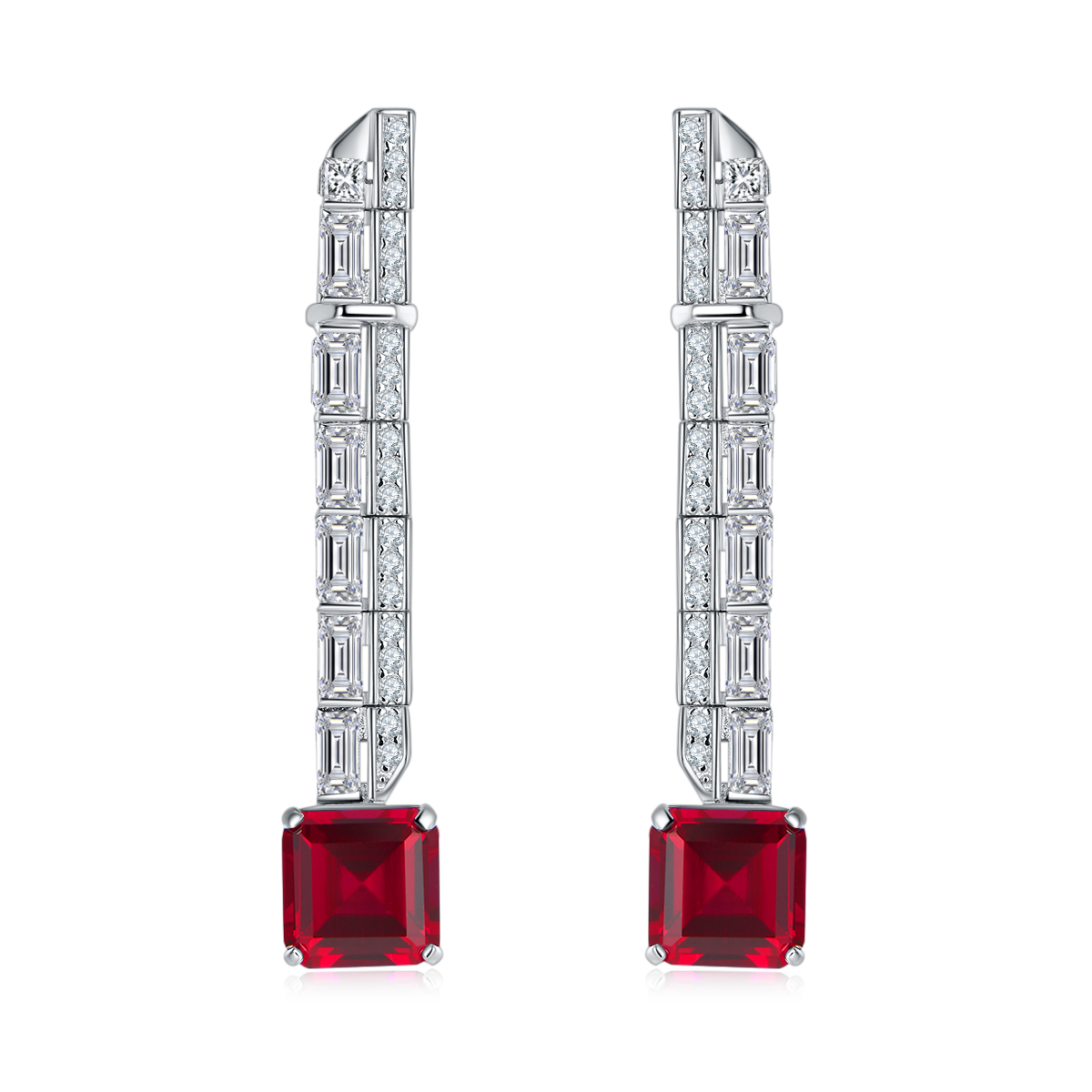 6.47 Carat Colorful Lab Created Gemstone Long Drop Earrings in S925 Silver and Platinum