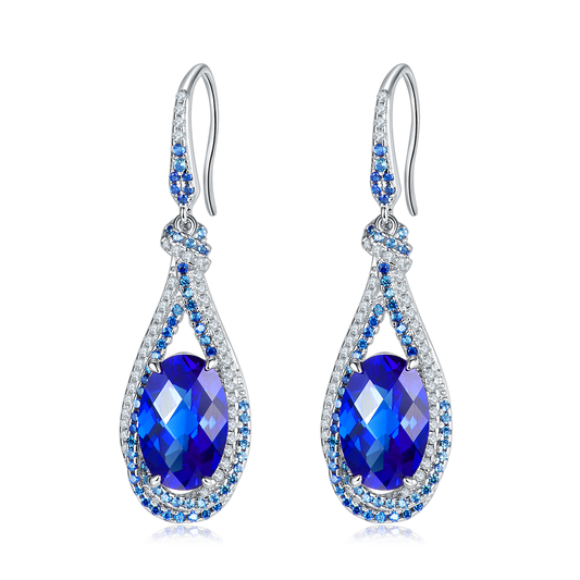 Gala Fireworks 9.0 Carat Oval Lab Created Gemstone S925 Silver Plated Water Droplet Hook Earrings