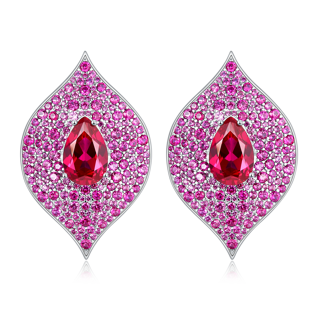 8.0 Carat Pear-Shaped Lab Created Gemstone S925 Silver-Plated Platinum Leaf Stud Earrings