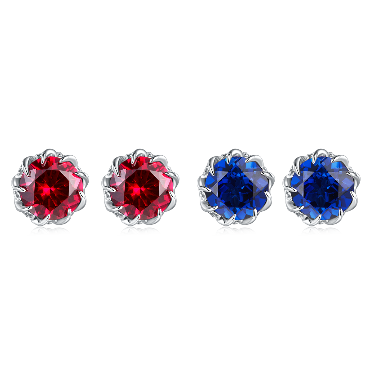 2.4 Carat Round Lab Created Gemstone Floral Claw S925 Silver Plated Platinum Stud Earrings