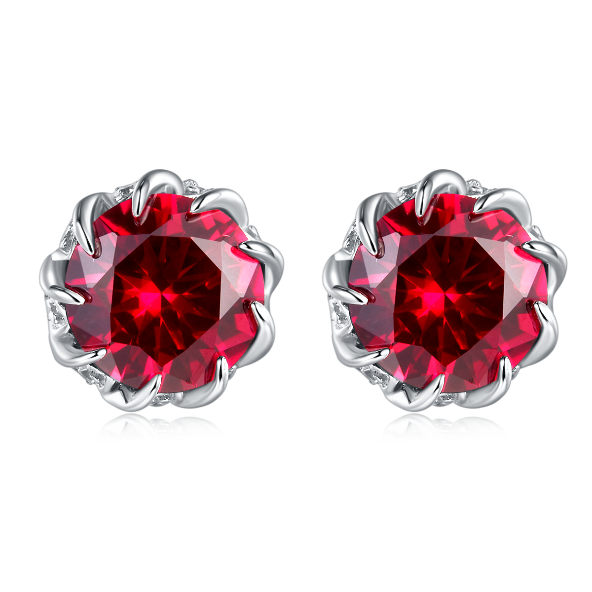 2.4 Carat Round Lab Created Gemstone Floral Claw S925 Silver Plated Platinum Stud Earrings