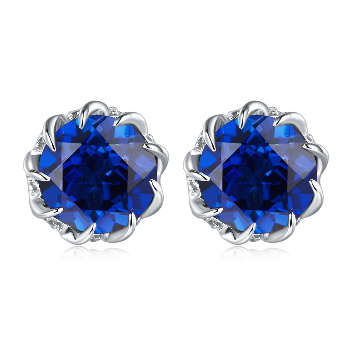 2.4 Carat Round Lab Created Gemstone Floral Claw S925 Silver Plated Platinum Stud Earrings