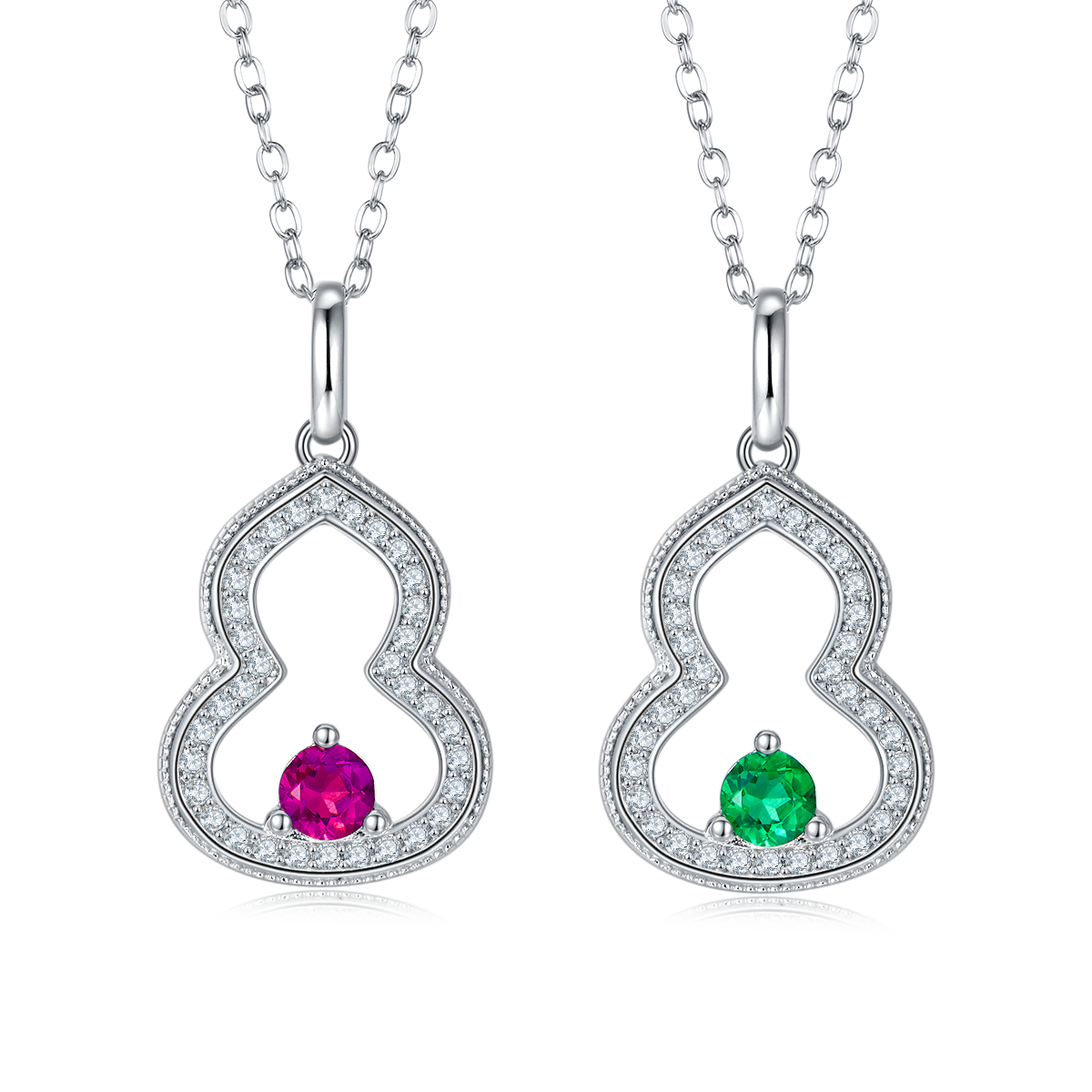 0.3 Carat Round Lab Created Colorful Gemstone Hollow Gourd S925 Silver Necklace with Platinum Finish
