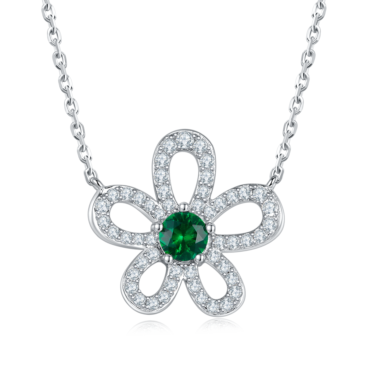 0.5 Carat Round Lab Created Emerald/Ruby Flower Necklace in S925 Silver with Platinum Plating