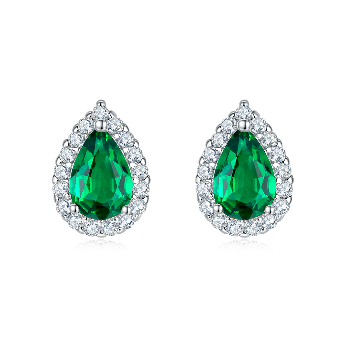 1.0 Carat Pear-Shaped Lab-Created Gemstone Halo Stud Earrings in S925 Silver with Platinum Plating