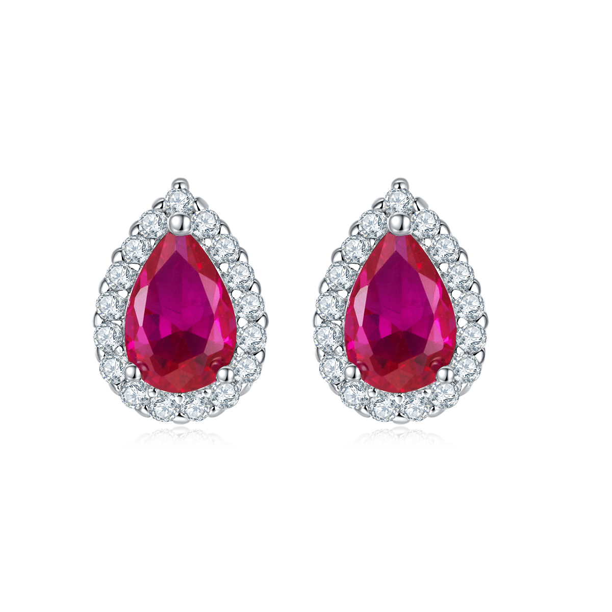 1.0 Carat Pear-Shaped Lab-Created Gemstone Halo Stud Earrings in S925 Silver with Platinum Plating