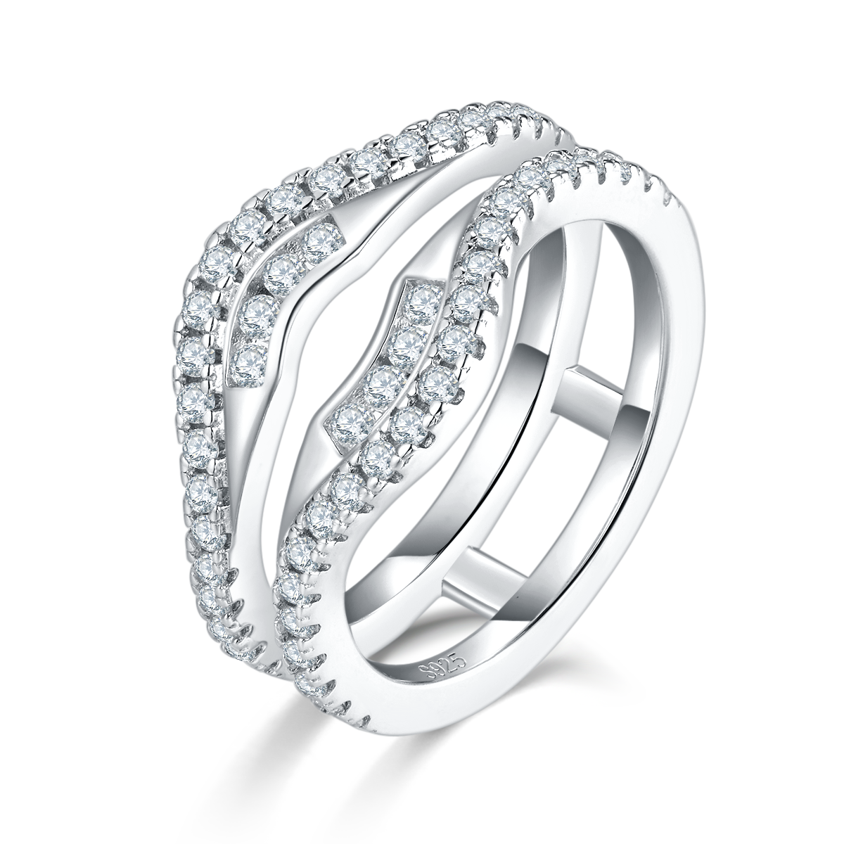 Platinum Plated S925 Silver Moissanite Double Layer Ring