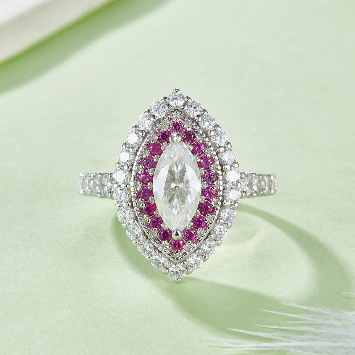 1.0 Carat Luxury Two-Tone Halo Moissanite Ring in S925 Silver with Marquise Cut