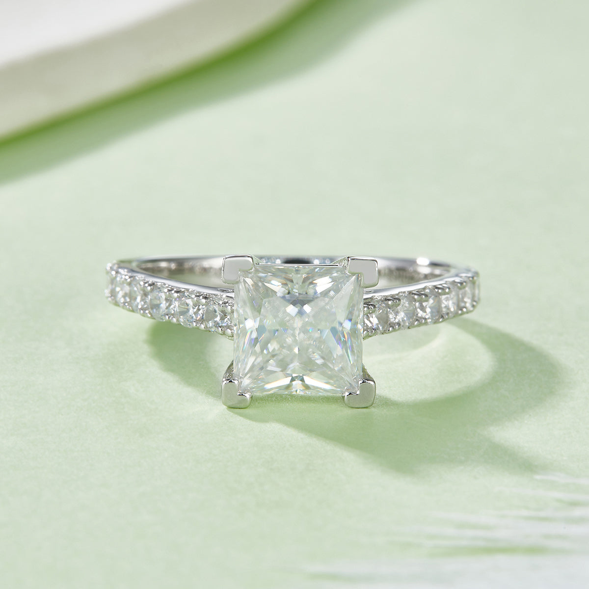 2.0 Carat Princess Cut Moissanite Cathedral Ring in S925 Silver with Platinum Plating