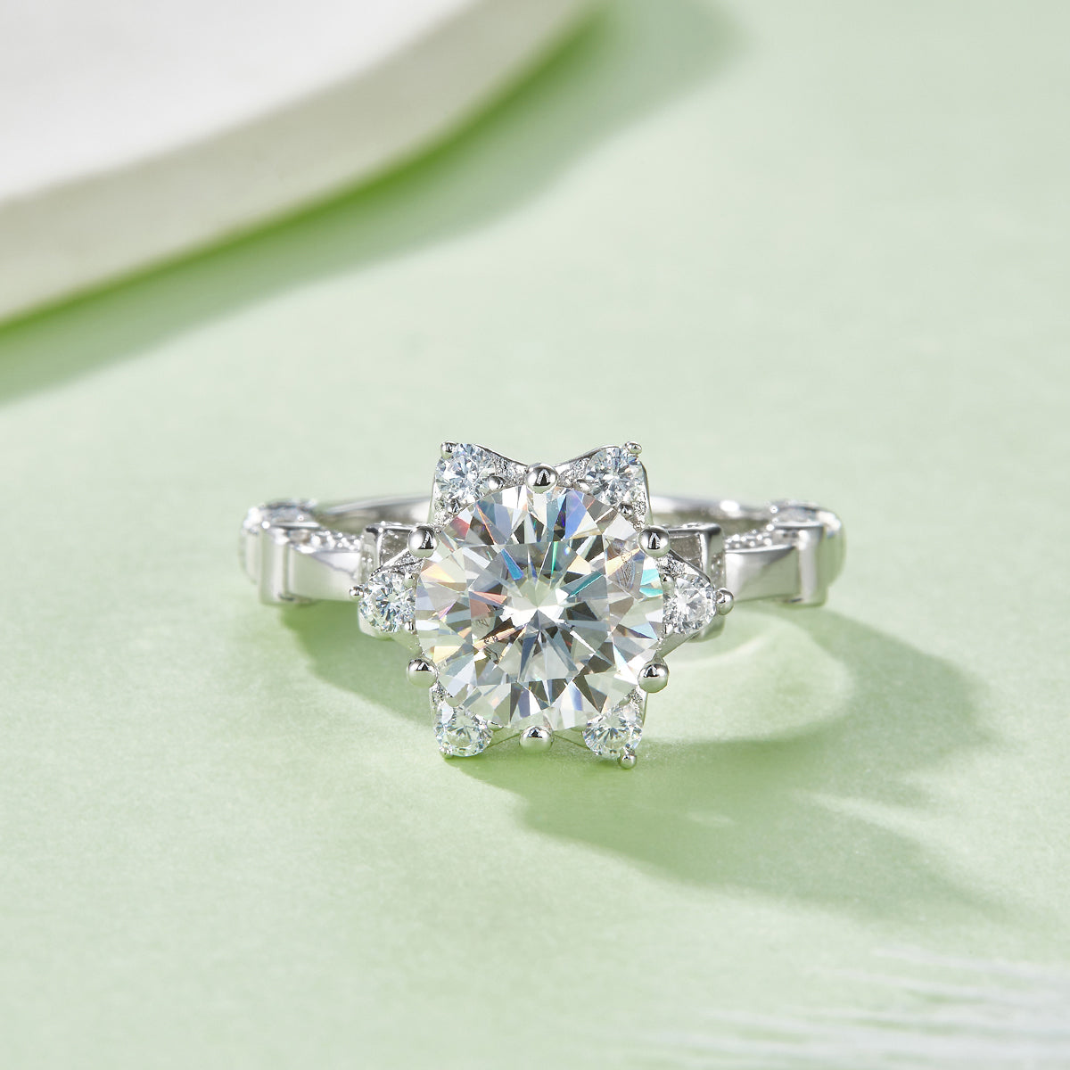 Elegant Floral Cathedral Ring with 2.0 Carat Round Moissanite and S925 Silver Plating