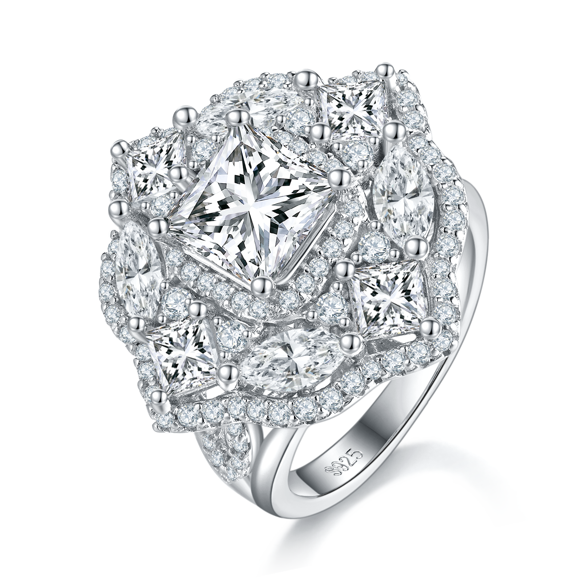 Elegant 2.0 Carat Moissanite Princess Cut Ring with Luxurious Halo Design in S925 Silver Plated Platinum