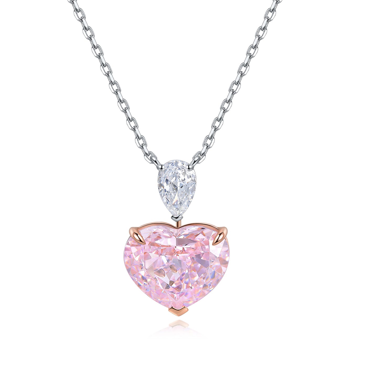 3.0 Carat Colourful Heart-Shaped High Carbon Zircon Pendant S925 Silver Plated Platinum Necklace