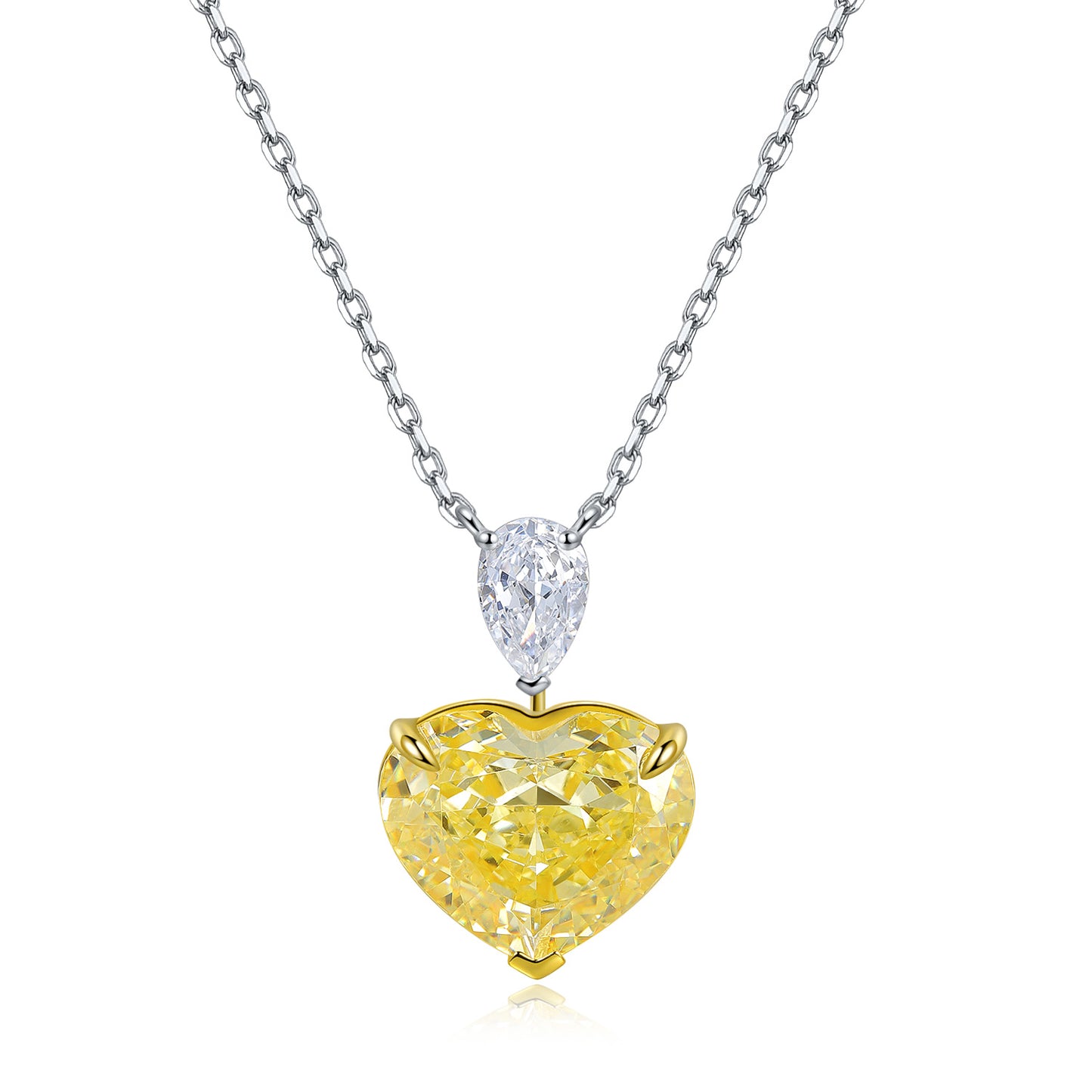 3.0 Carat Colourful Heart-Shaped High Carbon Zircon Pendant S925 Silver Plated Platinum Necklace