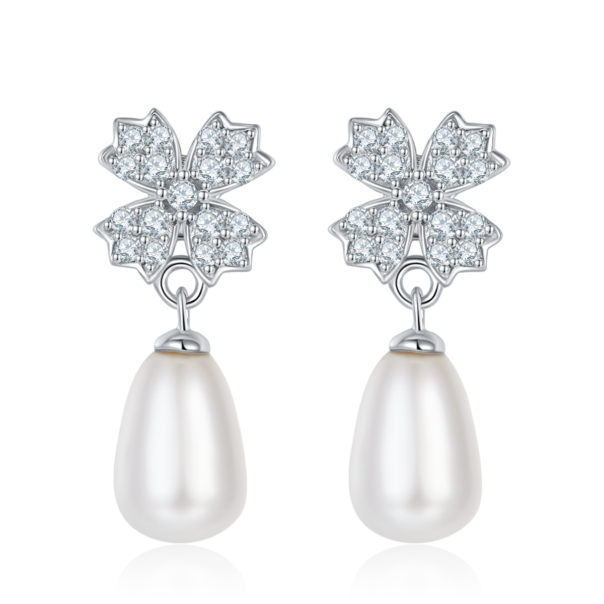 Natural Freshwater Pearls S925 Silver Plated Platinum Drop Earrings