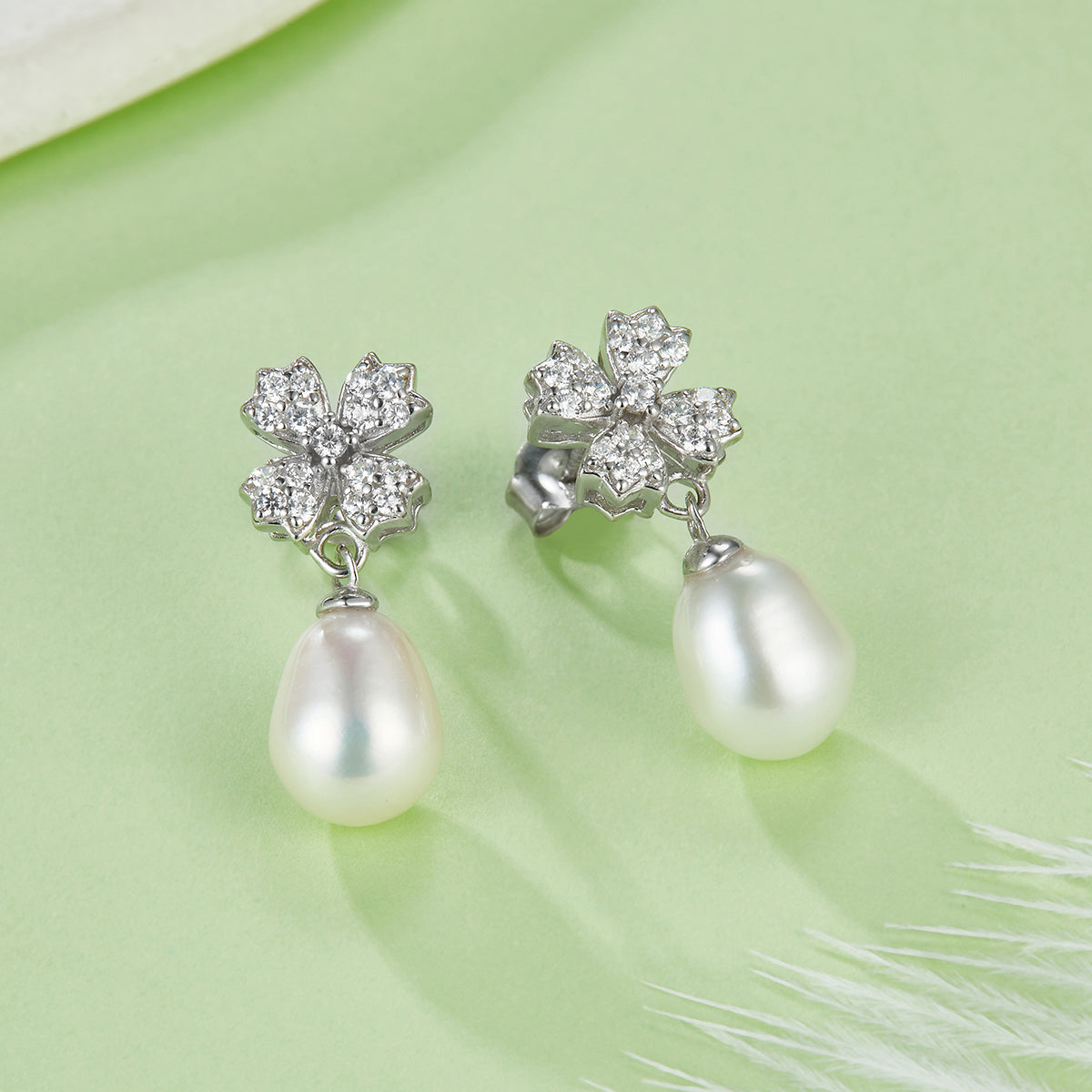 Natural Freshwater Pearls S925 Silver Plated Platinum Drop Earrings