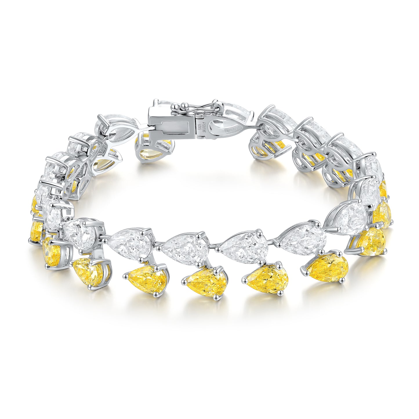Double Layer Droplet Yellow and White High Carbon Zircon S925 Silver Plated Platinum Bracelet