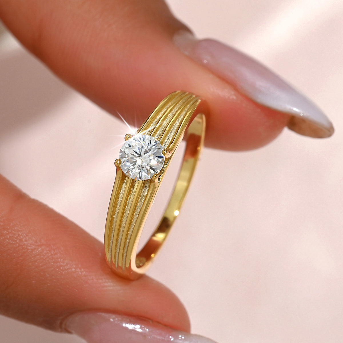 S925 Silver Plated 18K Gold Ring with 0.5 Carat Moissanite