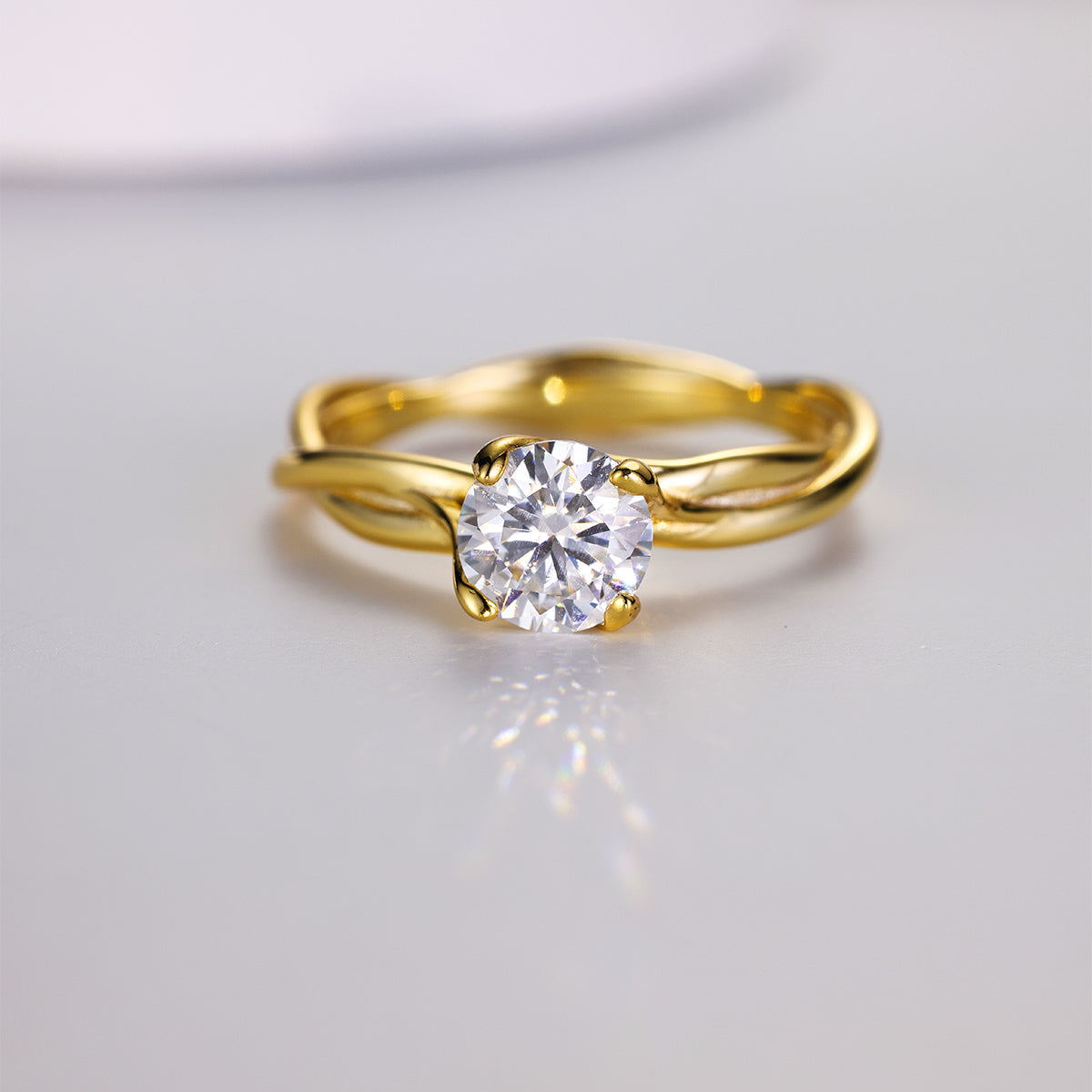 S925 Silver Plated 18K Gold Vine Ring with 1.0 Carat Moissanite