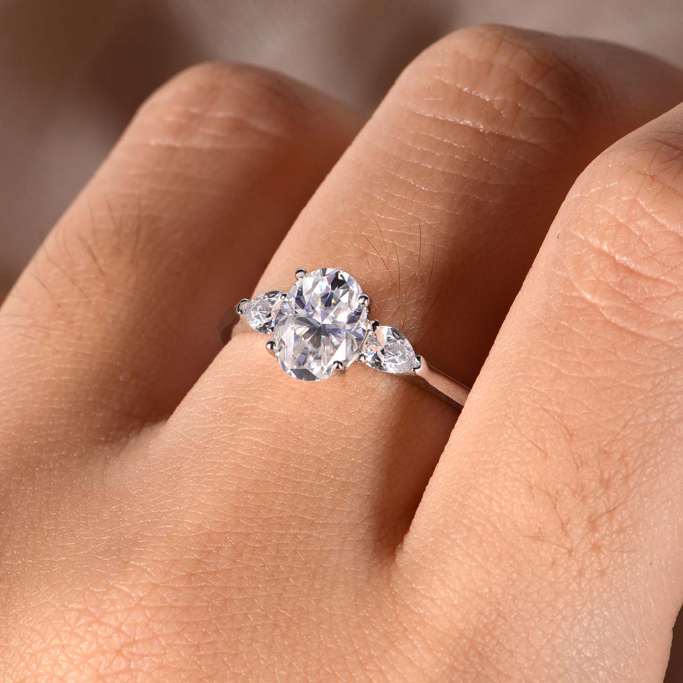 S925 Silver Plated 18K Platinum Moissanite Three Stone Ring