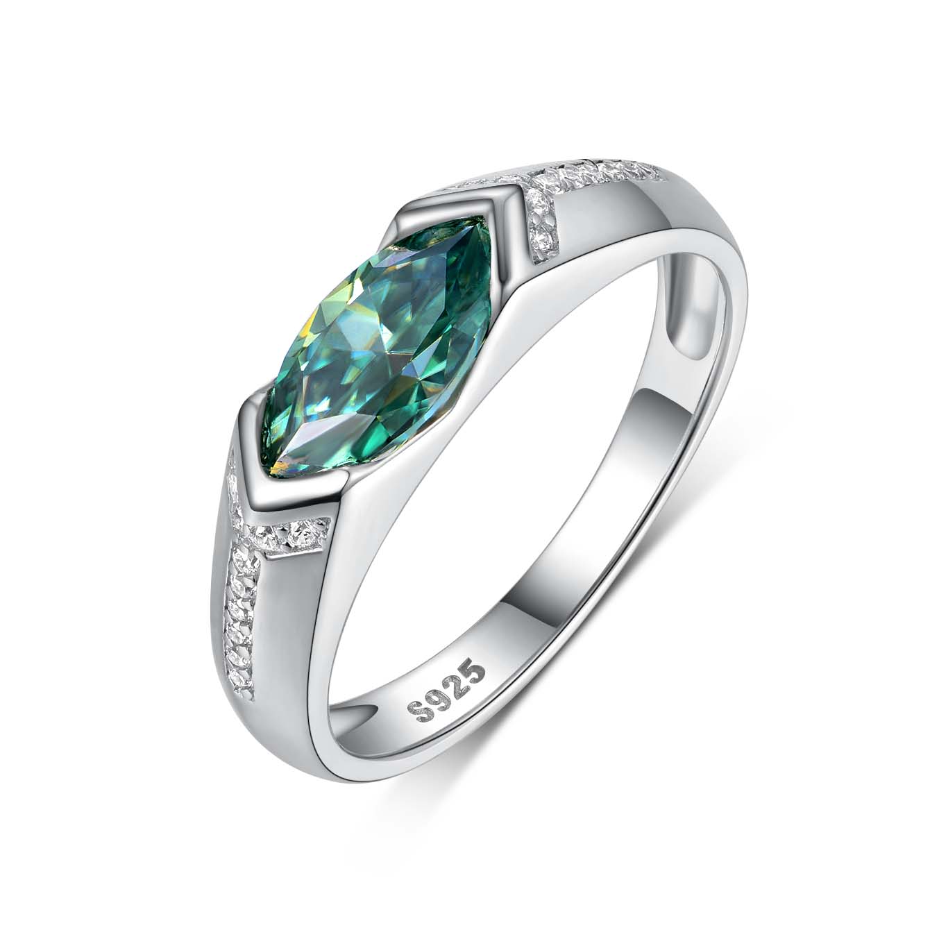 S925 Silver Plated 18K Platinum Ring Green Marquise Moissanite