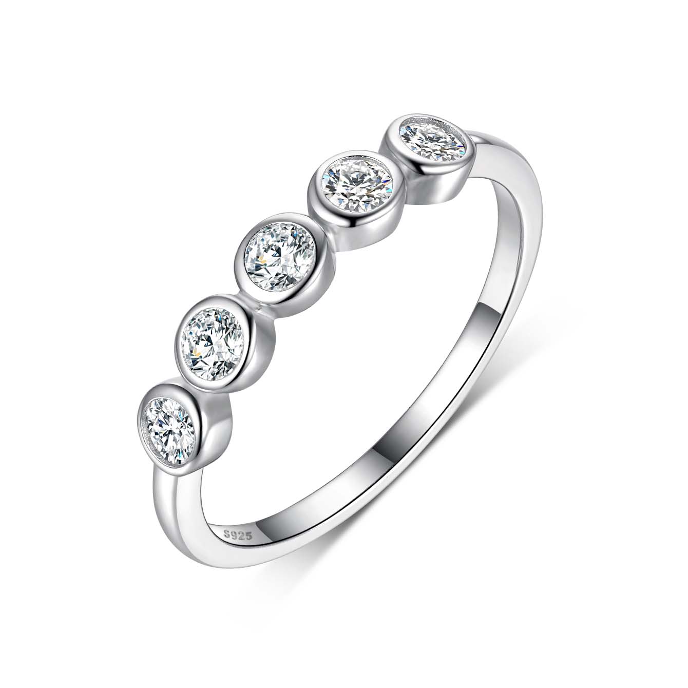 S925 Silver Plated 18K Platinum Ring with Moissanite Stone