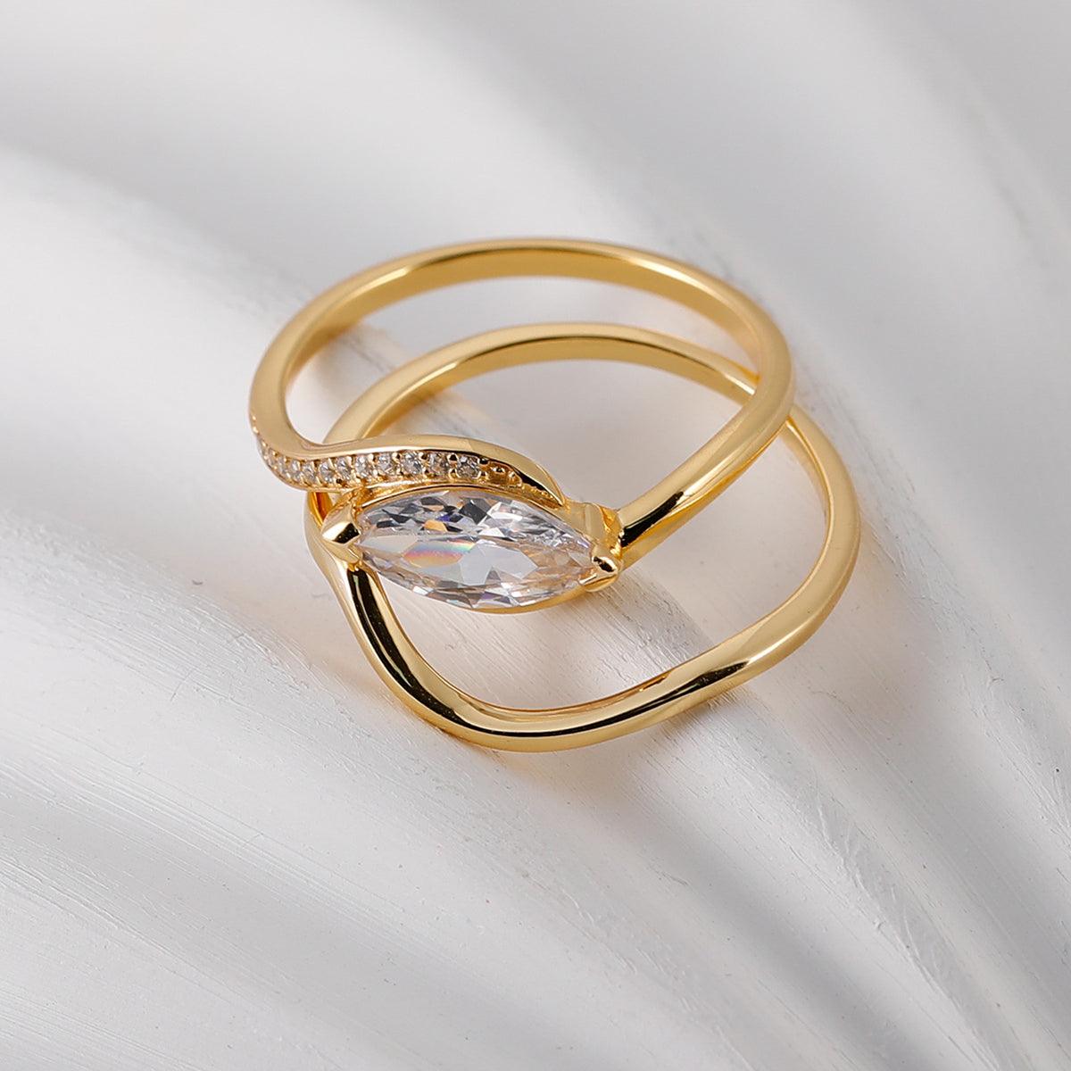 S925 Silver Plated 18K Gold Women's Two-Pieces Ring Set