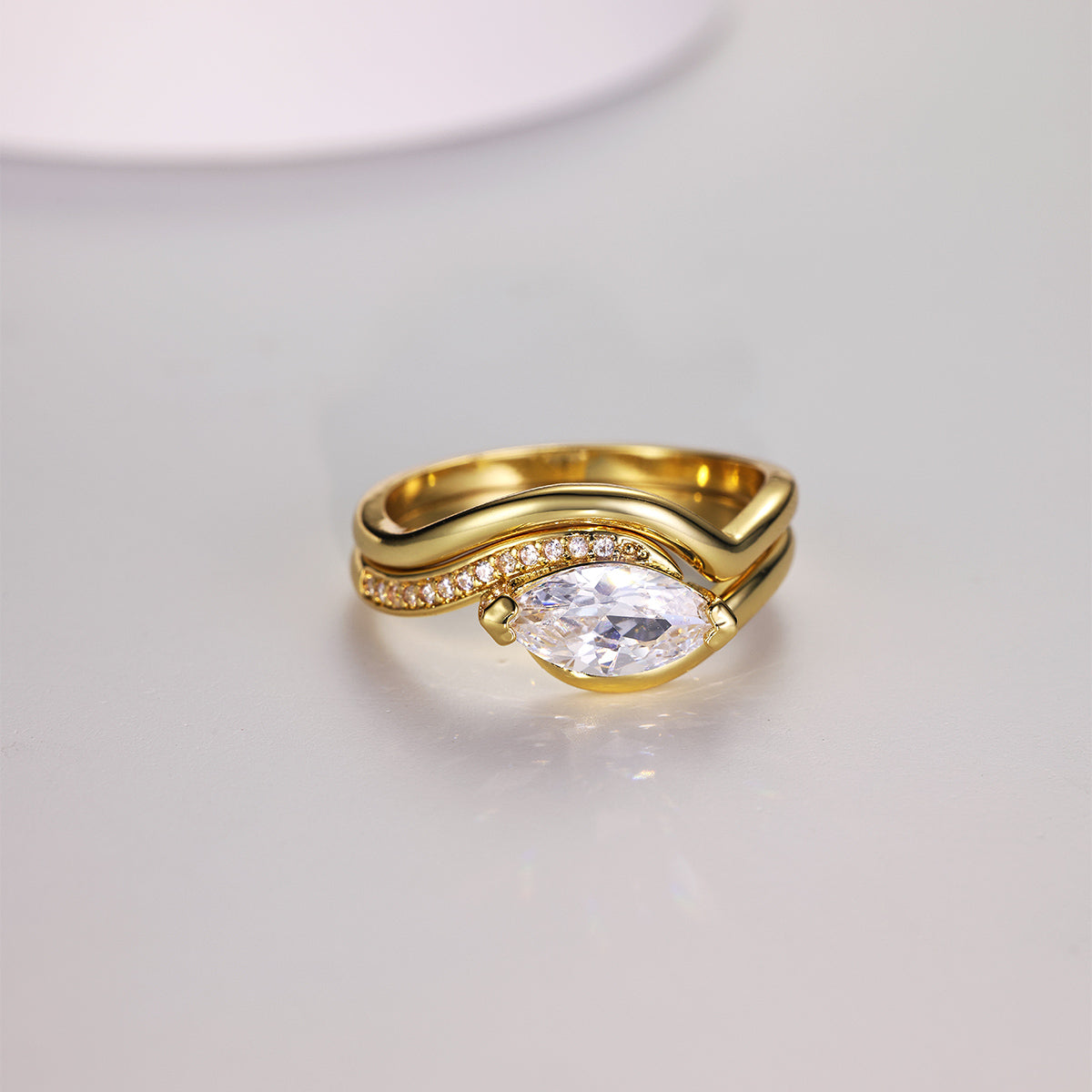 S925 Silver Plated 18K Gold Women's Two-Pieces Ring Set