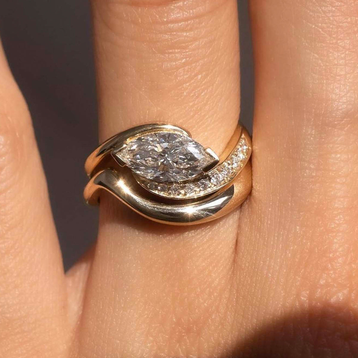 S925 Silver Plated 18K Gold Women's Two-Pieces Ring Set