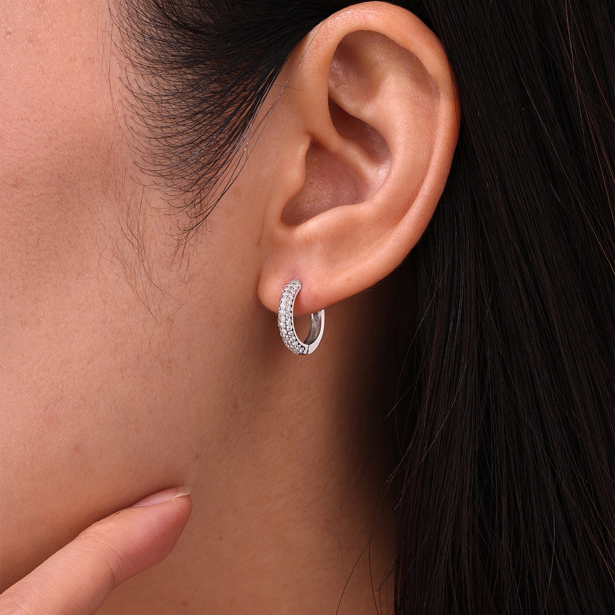 S925 Silver Plated 18K Platinum Hoop Earrings Moissanite