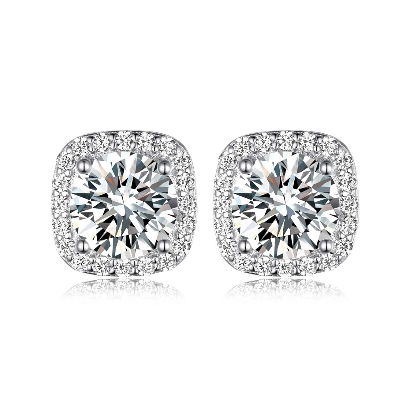 S925 Silver Plated 18K Platinum Soleste Halo Stud Earrings with 2.4 Carat Moissanite