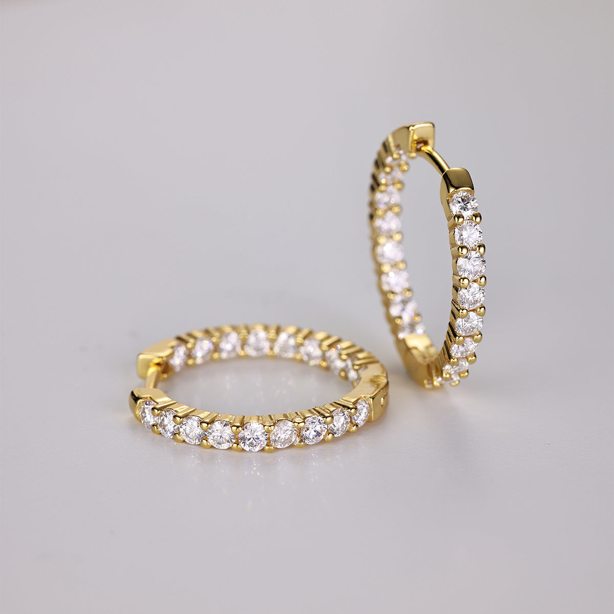 S925 Silver Plated 18K Gold Hoop Earrings with 2.16 Carat Moissanite