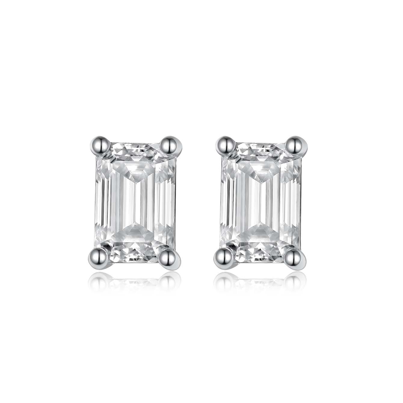 S925 Silver Plated 18K Platinum Stud Earrings with 1.6 Carat Emerald Cut Moissanite