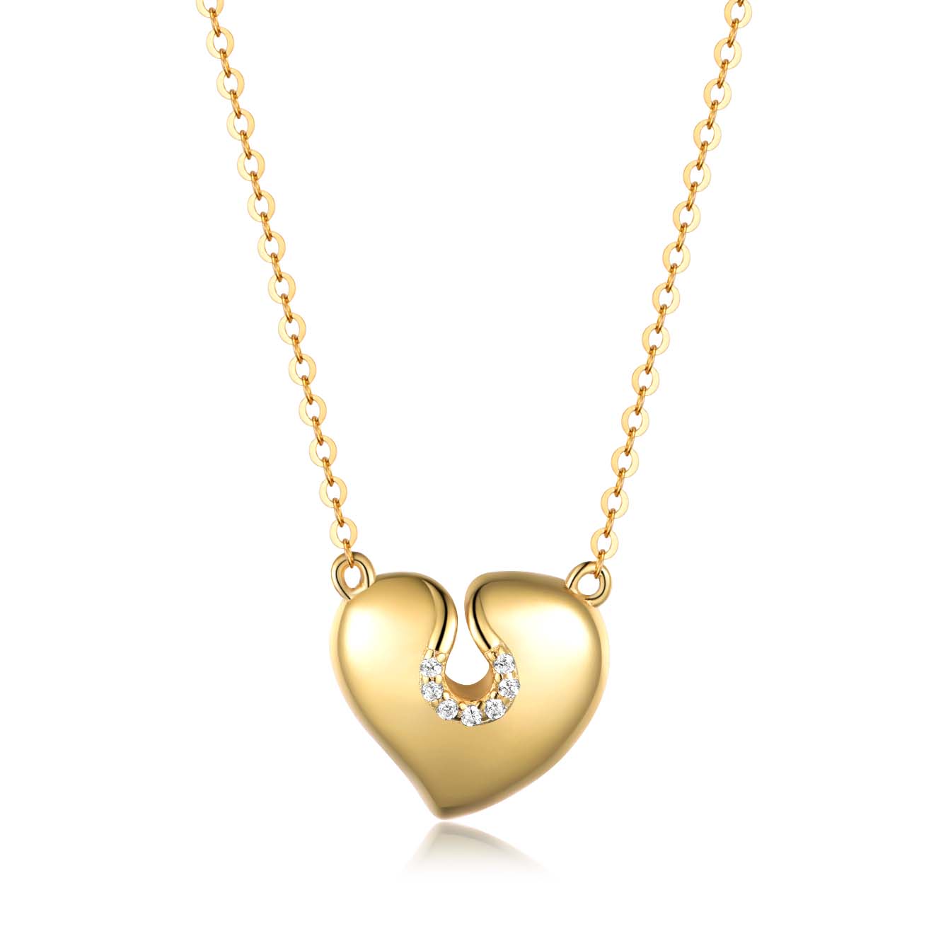 S925 Silver Plated 18K Gold Heart-Shape Pendant Necklace with 0.035 Carat Moissanite