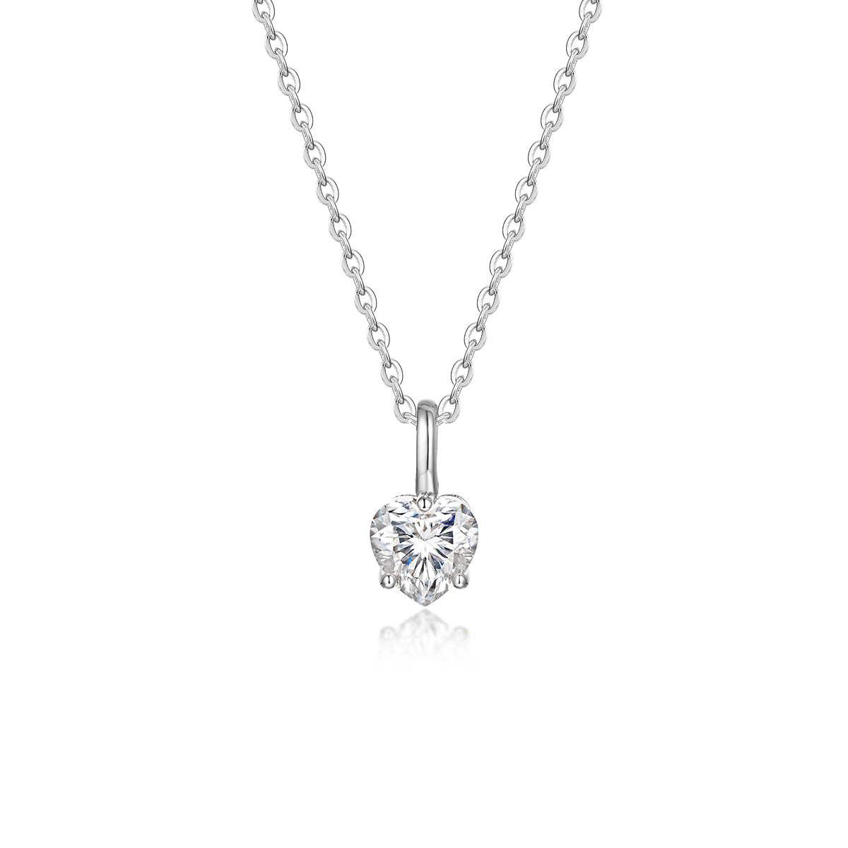 S925 Silver Plated 18K Platinum Necklace with 0.8 Carat Heart-Shape Moissanite Pendant