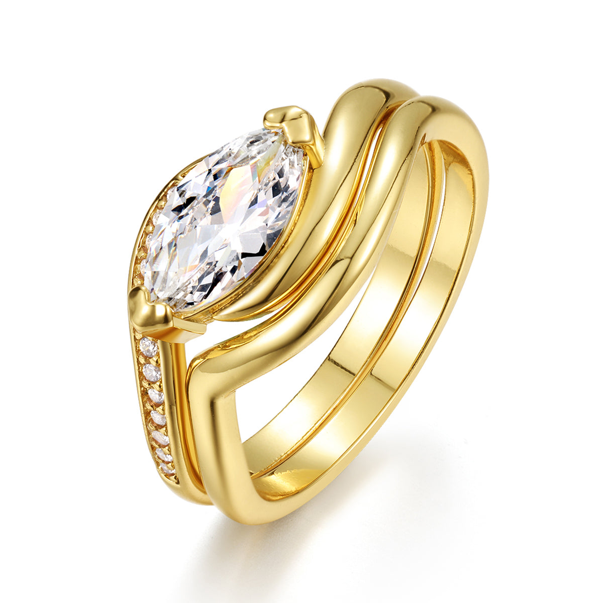 S925 Silver Plated 18K Gold Women's Two-Pieces Ring Set