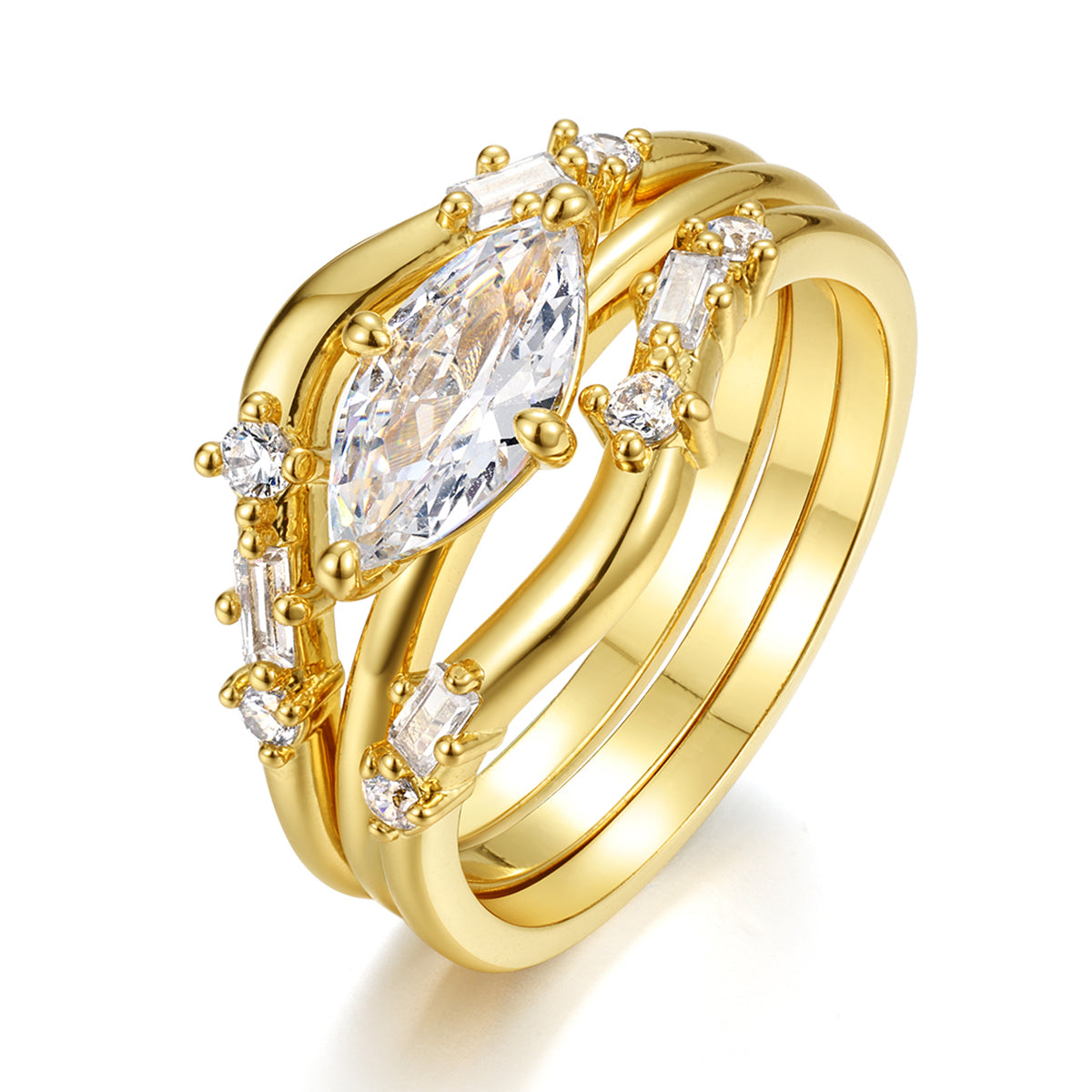 S925 Silver Plated 18K Gold Ring Set with 1.0 Carat Moissanite