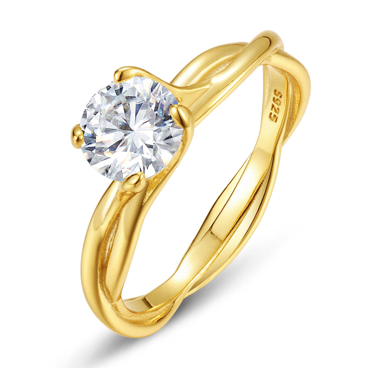 S925 Silver Plated 18K Gold Vine Ring with 1.0 Carat Moissanite