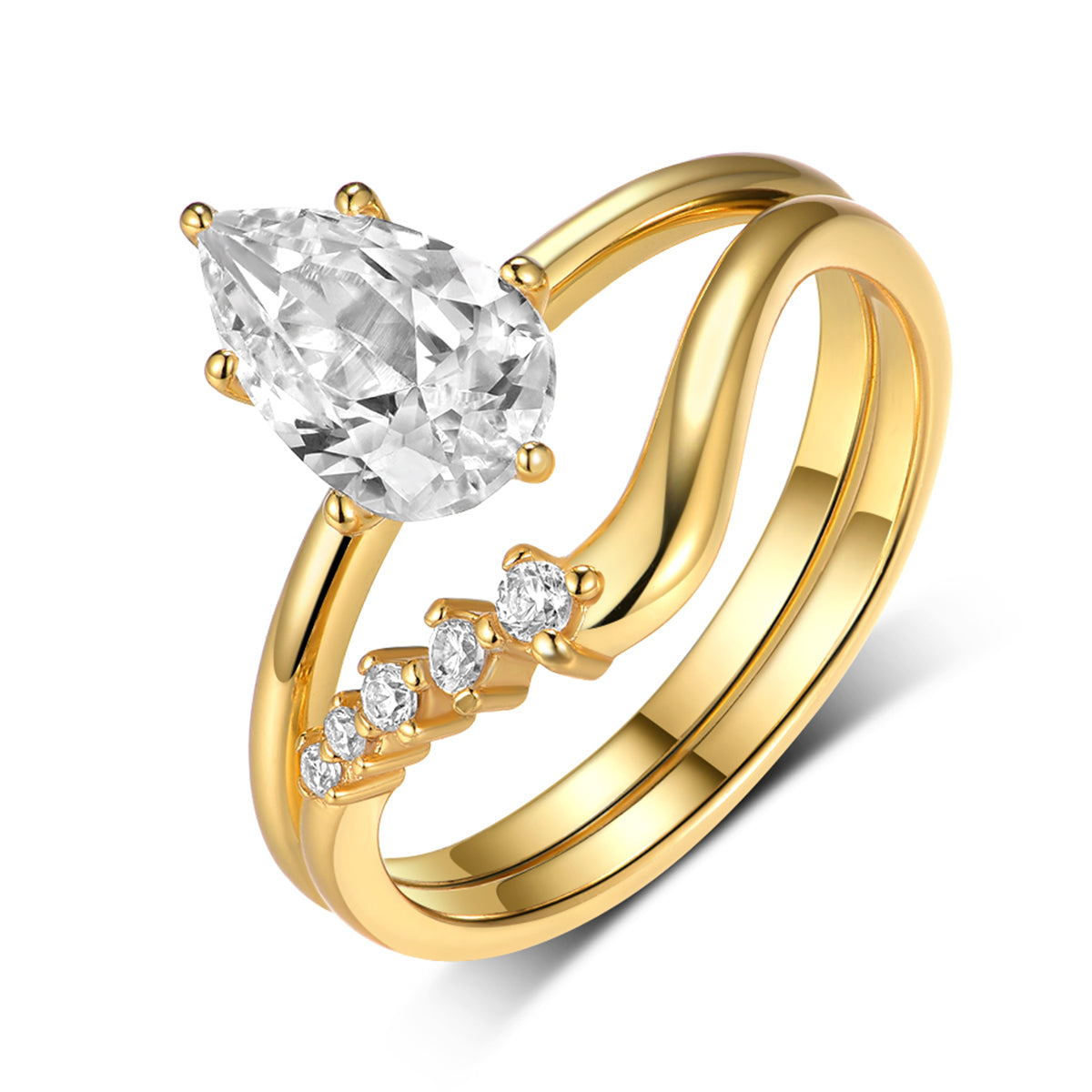 S925 Silver Plated 18K Gold Two-Piece Moissanite Ring Set